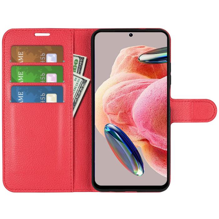 Bild 2,  Xiaomi Redmi Note 12 4G Fodral Litchi Läder Röd - Teknikhallen.se