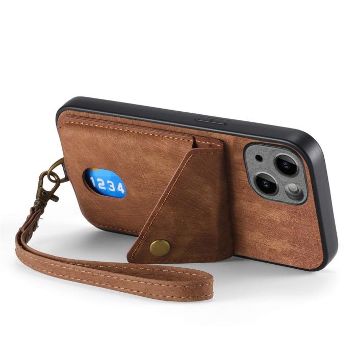 Bild 3,  iPhone 15 Plus Skal Retro Läder Med Kortfack Brun - Teknikhallen.se