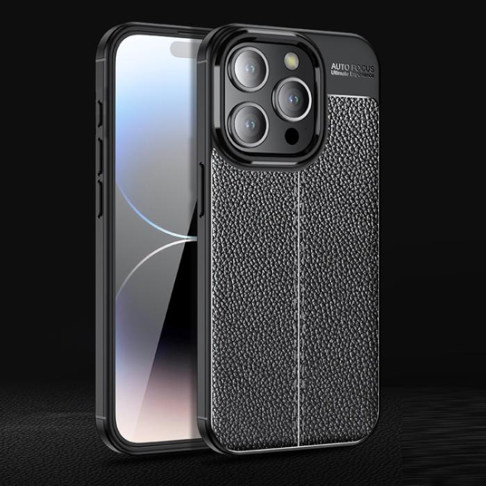 Bild 2,  iPhone 15 Pro Skal Litchi Textur Svart - Teknikhallen.se