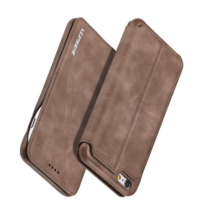 Bild 2, LC.IMEEKE iPhone 6/6S - LC.IMEEKE Retro Läder Fodral - Brun - Teknikhallen.se