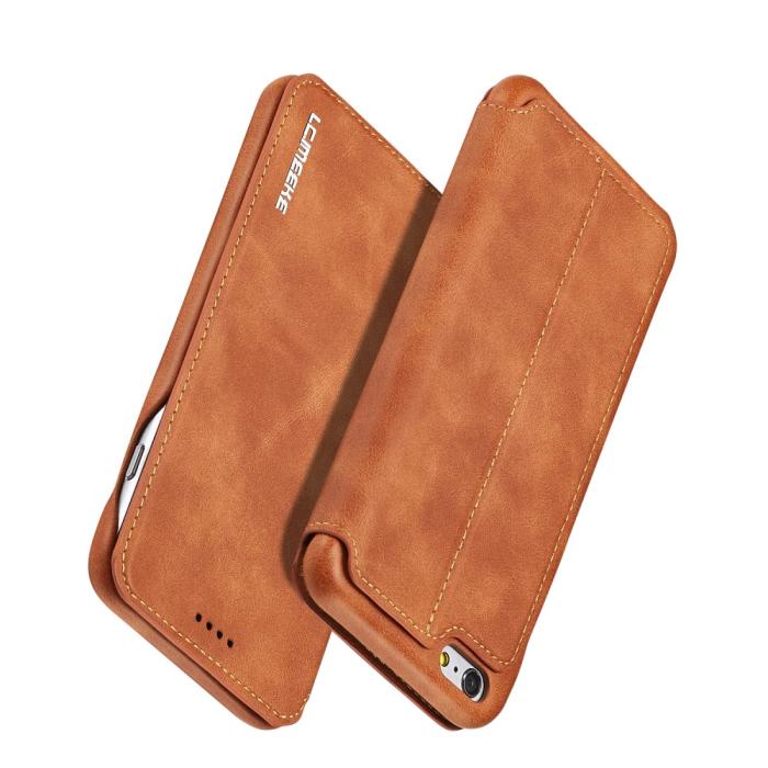 Bild 2, LC.IMEEKE iPhone 6/6S Plus - LC.IMEEKE Retro Läder Fodral - Brun - Teknikhallen.se