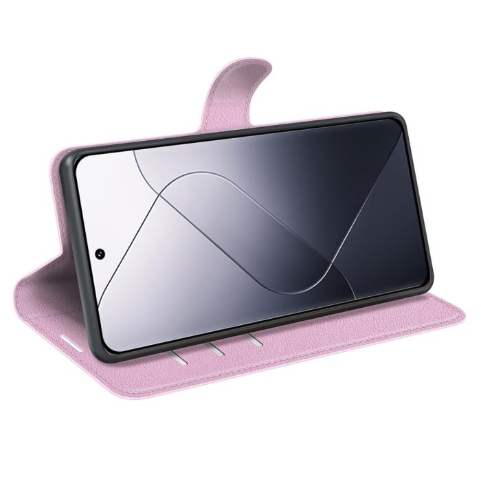 Bild 3,  Xiaomi 14 Fodral Litchi Läder Ljus Rosa - Teknikhallen.se