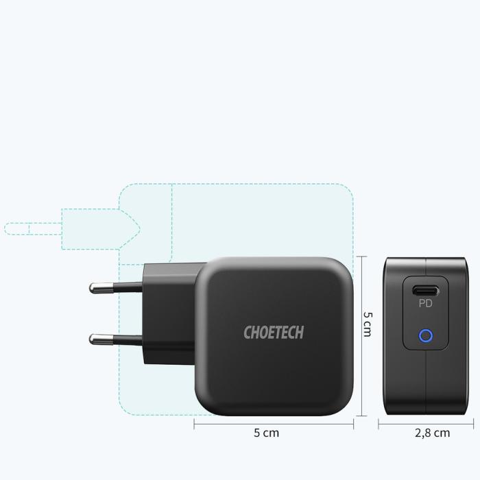 Bild 4, Choetech Choetech 60W GaN USB-C PD + 1.8m USB-C - USB-C Kabel Svart - Teknikhallen.se