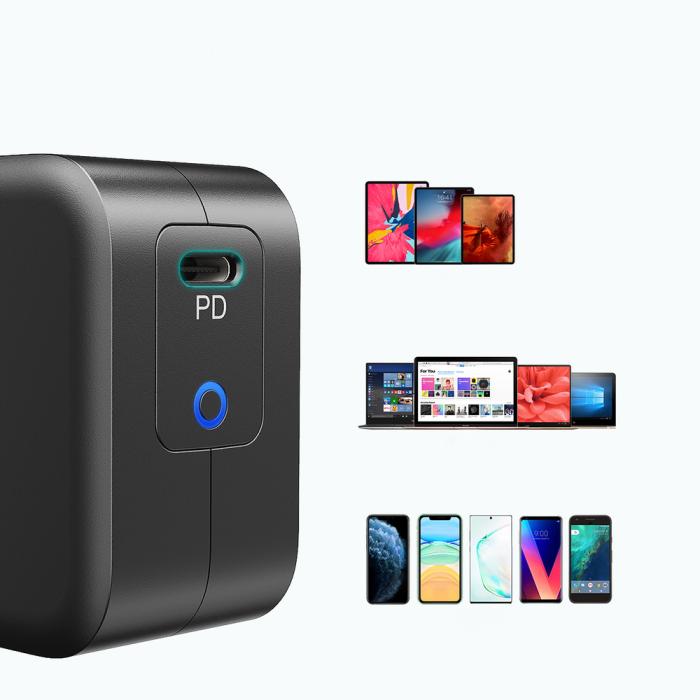 Bild 5, Choetech Choetech 60W GaN USB-C PD + 1.8m USB-C - USB-C Kabel Svart - Teknikhallen.se