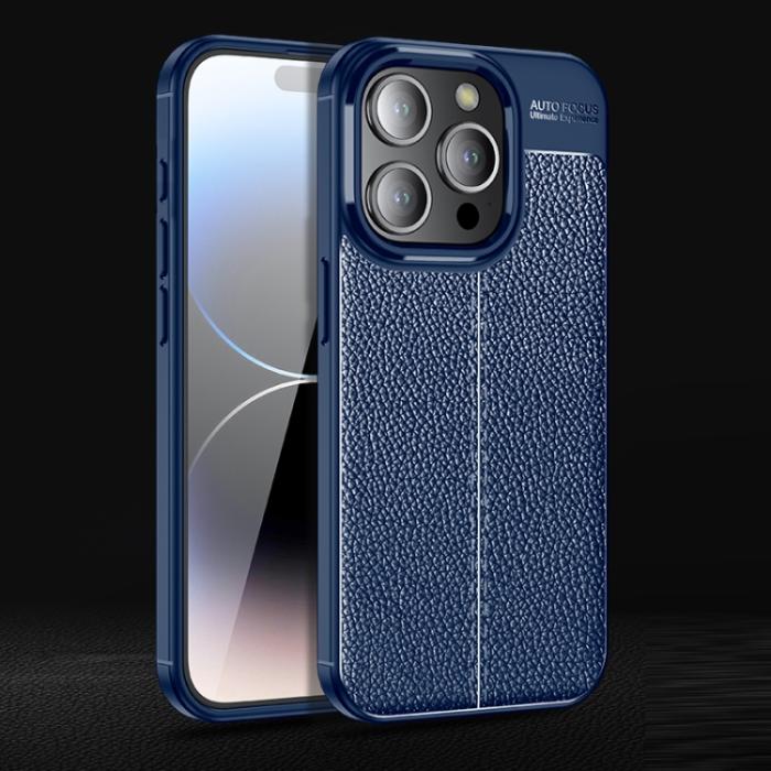 Bild 2,  iPhone 15 Pro Skal Litchi Textur Blå - Teknikhallen.se