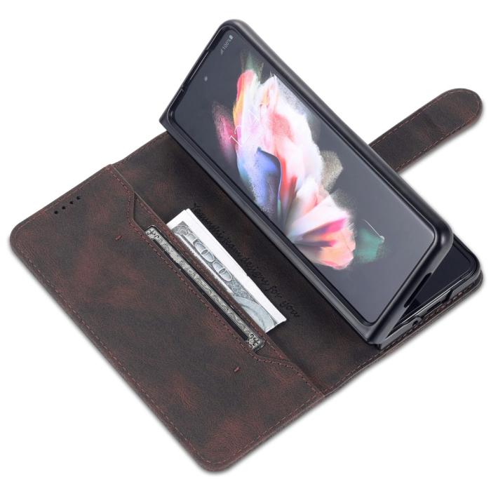 Bild 5, AZNS AZNS Galaxy Z Fold 5 Fodral Läder Brun - Teknikhallen.se