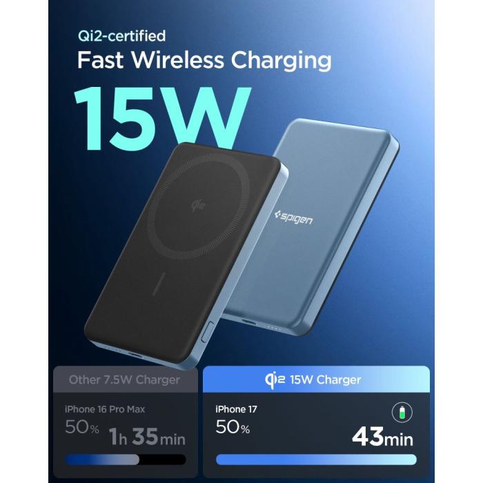 Bild 4, Spigen Spigen 5000 mAh 22.5W MagSafe Powerbank Essential Teal Blue - Teknikhallen.se