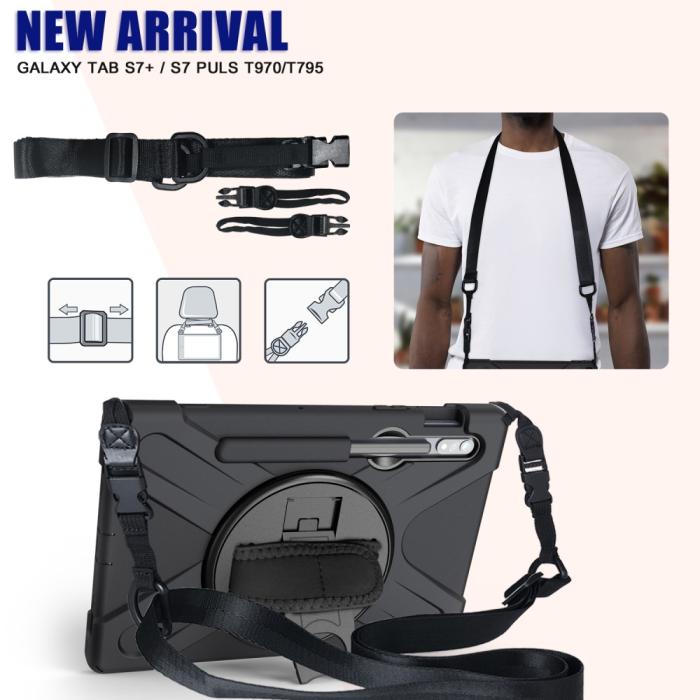 Bild 3,  Galaxy Tab S8 / Tab S7 Skal 360° Hybrid Kickstand Med Strap - Teknikhallen.se