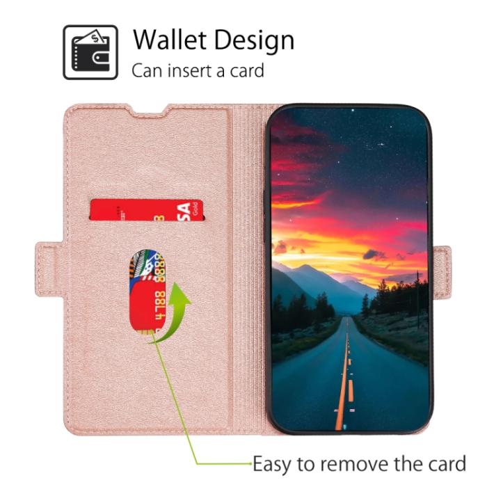 Bild 3,  Motorola Moto E13 Fodral Slim Läder Roséguld - Teknikhallen.se