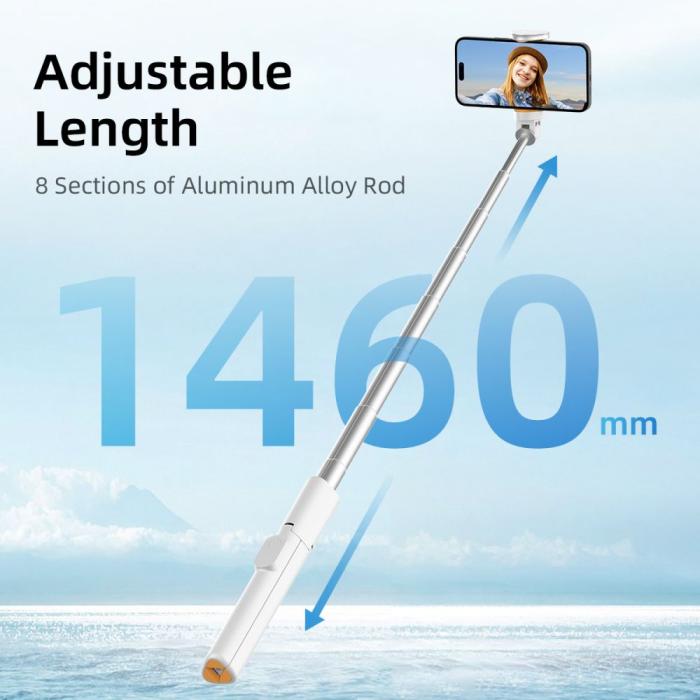 Bild 6, Tech-Protect Tech-Protect 146 cm Bluetooth Selfiestick Tripod Vit - Teknikhallen.se
