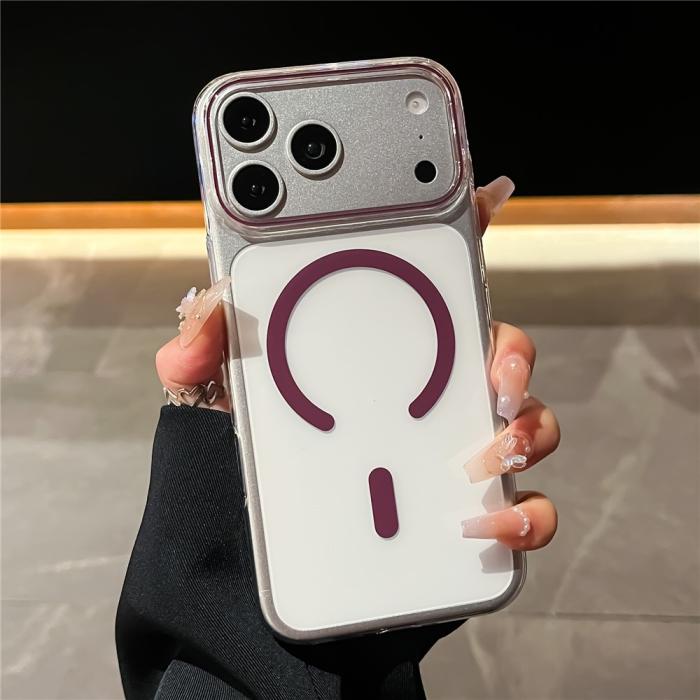 Bild 2,  iPhone 18 Pro / 17 Pro Skal MagSafe Transparent/Vinröd - Teknikhallen.se