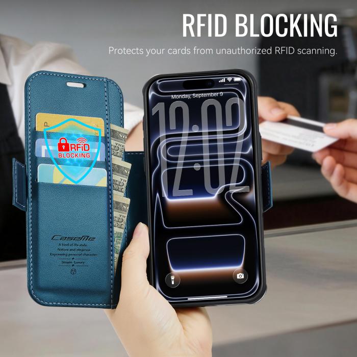 Bild 4, CASEME CASEME iPhone 17 Pro Skal RFID Plånbok Blå - Teknikhallen.se