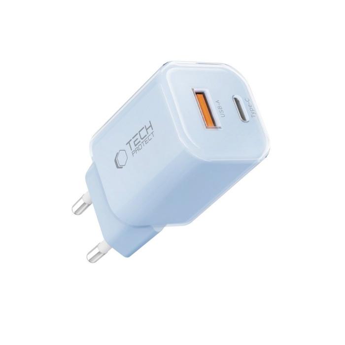 Bild 2, Tech-Protect Tech-Protect 33W Väggladdare PD QC USB-C / USB-A Baby Blue - Teknikhallen.se