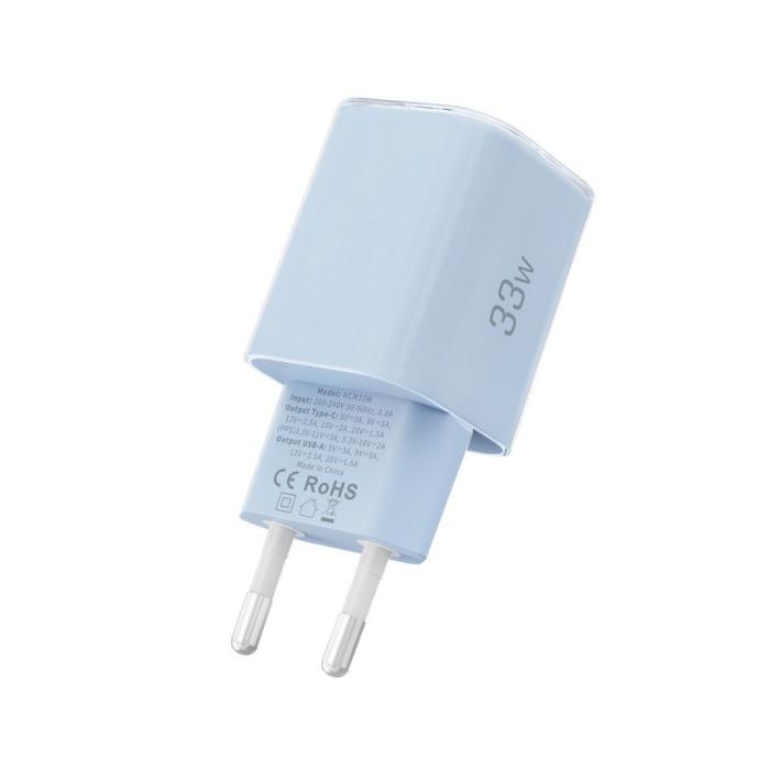 Bild 4, Tech-Protect Tech-Protect 33W Väggladdare PD QC USB-C / USB-A Baby Blue - Teknikhallen.se
