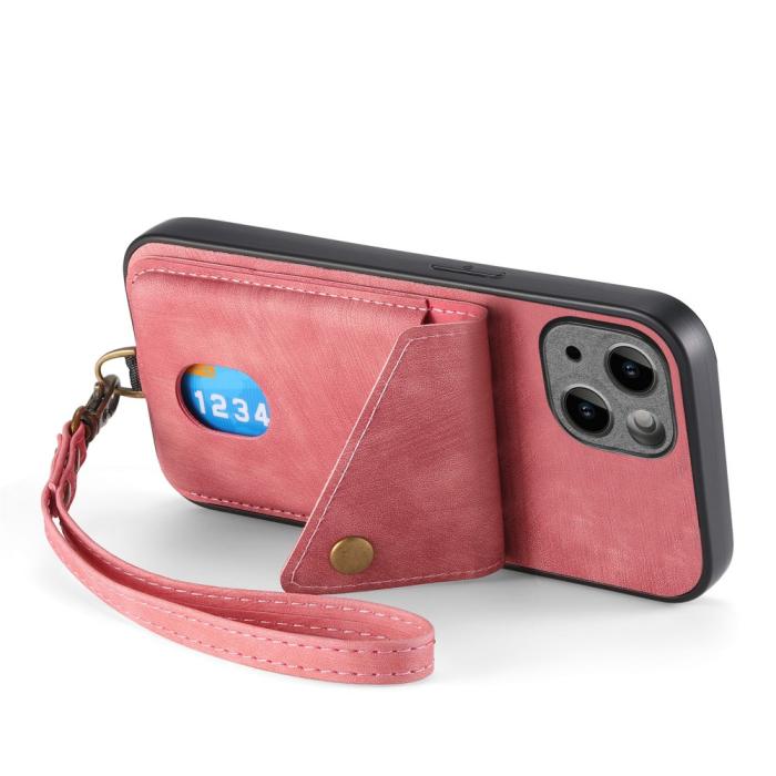 Bild 3,  iPhone 15 Plus Skal Retro Läder Med Kortfack Rosa - Teknikhallen.se