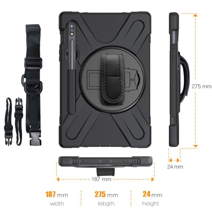 Bild 5,  Galaxy Tab S8 / Tab S7 Skal 360° Hybrid Kickstand Med Strap - Teknikhallen.se