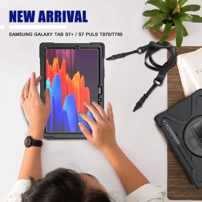 Bild 6,  Galaxy Tab S8 / Tab S7 Skal 360° Hybrid Kickstand Med Strap - Teknikhallen.se