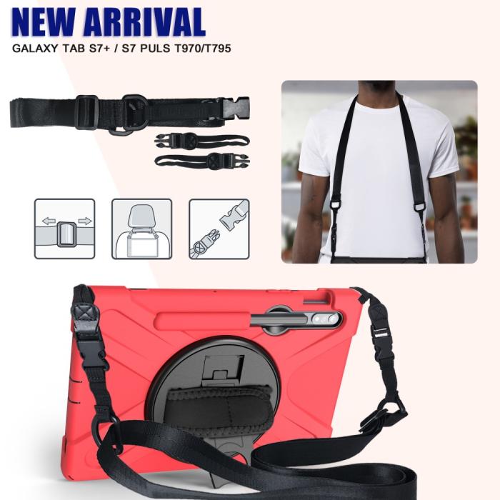 Bild 3,  Galaxy Tab S8 / Tab S7 Skal 360° Hybrid Kickstand Med Strap - Teknikhallen.se