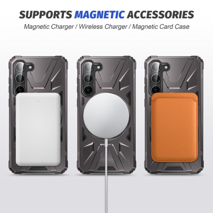 Bild 3,  Samsung Galaxy S25/S24 Skal MagSafe Kickstand Hybrid Grå - Teknikhallen.se