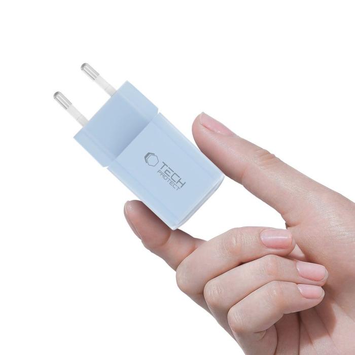 Bild 5, Tech-Protect Tech-Protect 33W Väggladdare PD QC USB-C / USB-A Baby Blue - Teknikhallen.se