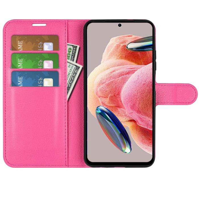 Bild 2,  Xiaomi Redmi Note 12 4G Fodral Litchi Läder Rosa - Teknikhallen.se