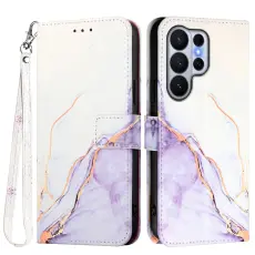  Samsung Galaxy S26 Ultra Fodral L&auml;der Marmor Vit / Lila - Teknikhallen.se
