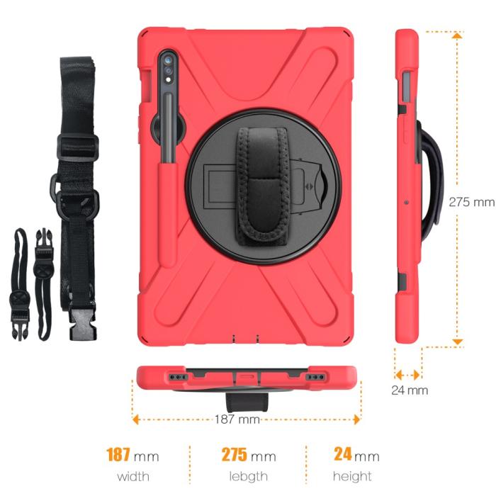 Bild 6,  Galaxy Tab S8 / Tab S7 Skal 360° Hybrid Kickstand Med Strap - Teknikhallen.se