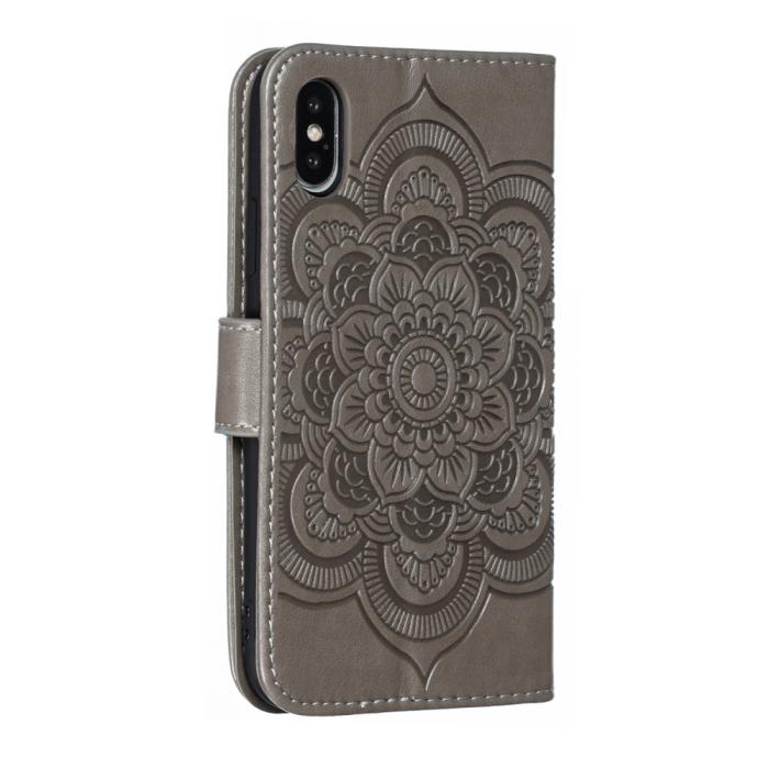Bild 4,  iPhone X/Xs - Mandala Läder Fodral - Grå - Teknikhallen.se