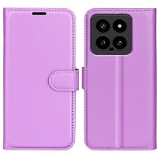  Xiaomi 14 Fodral Litchi L&auml;der Lila - Teknikhallen.se
