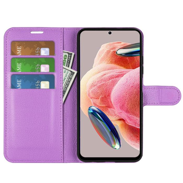 Bild 2,  Xiaomi Redmi Note 12 4G Fodral Litchi Läder Lila - Teknikhallen.se
