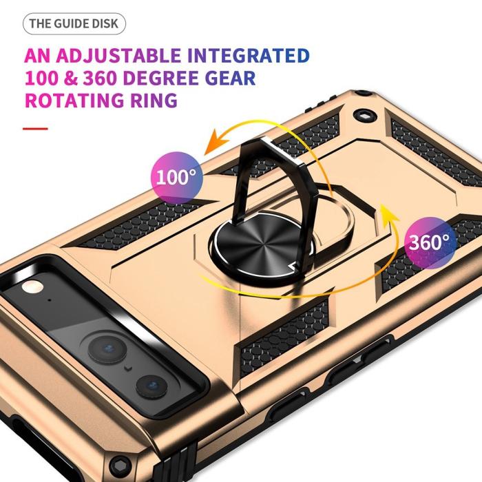 Bild 6,  Google Pixel 7 Skal Shockproof Hybrid Ring Armor Guld - Teknikhallen.se