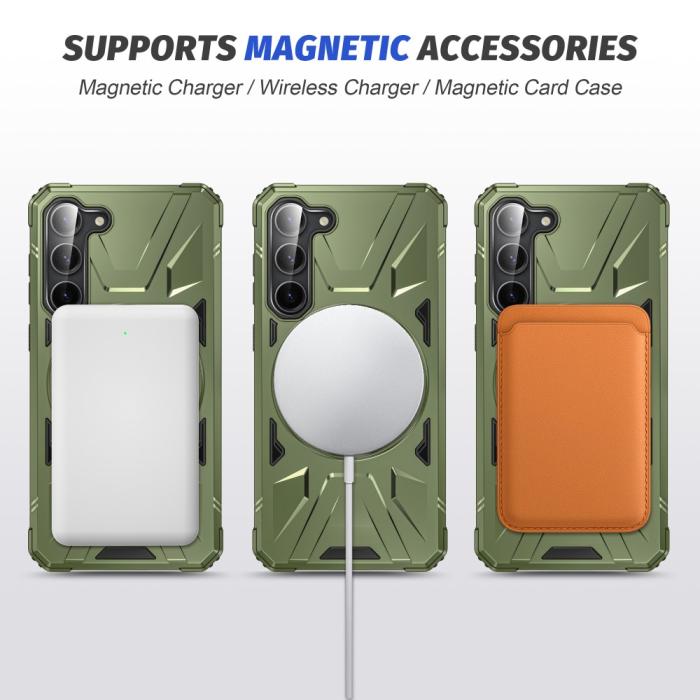 Bild 3,  Samsung Galaxy S25/S24 Skal MagSafe Kickstand Hybrid Grön - Teknikhallen.se