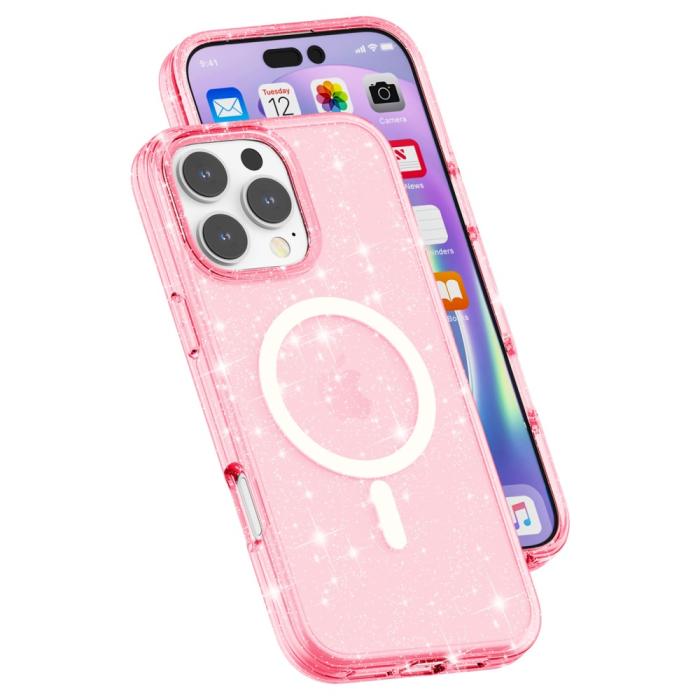 Bild 5,  iPhone 16 Pro Skal MagSafe Glitter Rosa - Teknikhallen.se