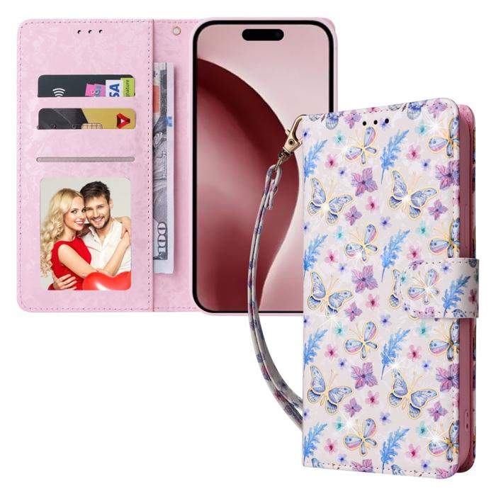 Bild 5,  iPhone 16 Pro Fodral RFID Läder Fjärilar / Blommor - Teknikhallen.se