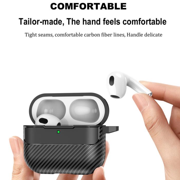 Bild 2,  AirPods 4 Skal Med Krok TPU Kolfiber Textur Svart - Teknikhallen.se