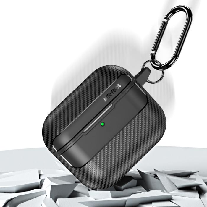 Bild 3,  AirPods 4 Skal Med Krok TPU Kolfiber Textur Svart - Teknikhallen.se