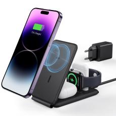 ESR ESR HaloLock 3in1 Tr&aring;dl&ouml;s Laddare Vikbar Inkl. Adapter Svart - Teknikhallen.se