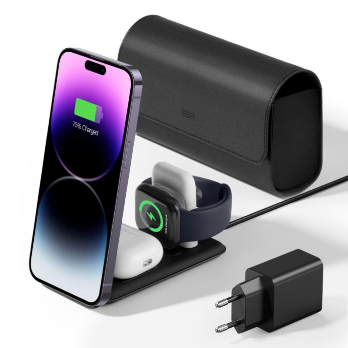 Bild 2, ESR ESR HaloLock 3in1 Trådlös Laddare Vikbar Inkl. Adapter Svart - Teknikhallen.se