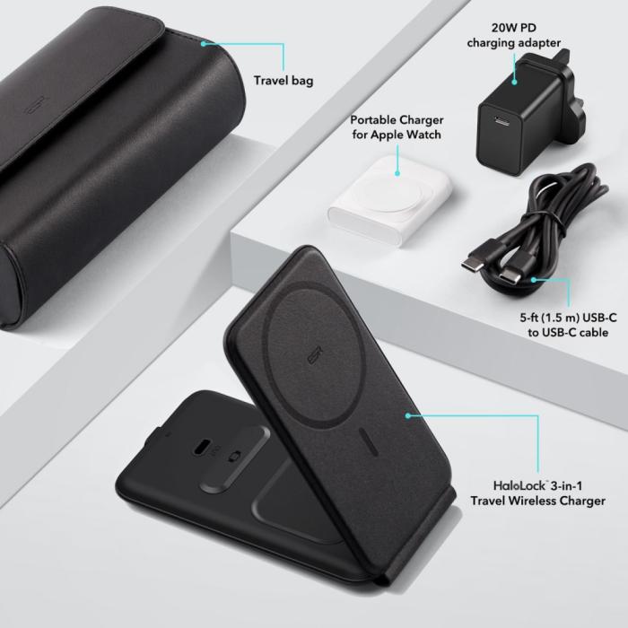Bild 6, ESR ESR HaloLock 3in1 Trådlös Laddare Vikbar Inkl. Adapter Svart - Teknikhallen.se