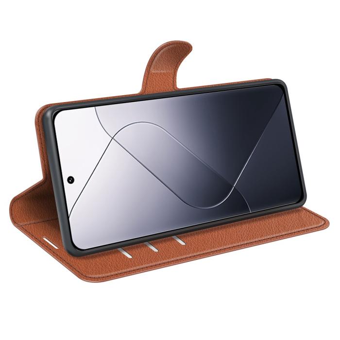 Bild 3,  Xiaomi 14 Fodral Litchi Läder Brun - Teknikhallen.se
