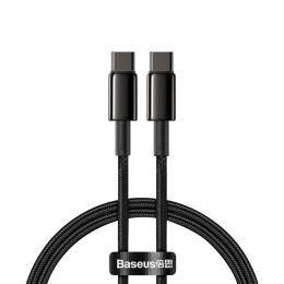 BASEUS Baseus Tungsten 1m 100W 5A PD QC USB-C - USB-C Flätad Nylon Kabel - Svart - Teknikhallen.se