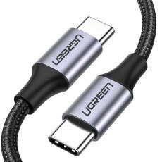 UGREEN Ugreen 1m 60W 3A USB-C - USB-C Fl&auml;tad Nylon Kabel - Svart/Gr&aring; - Teknikhallen.se