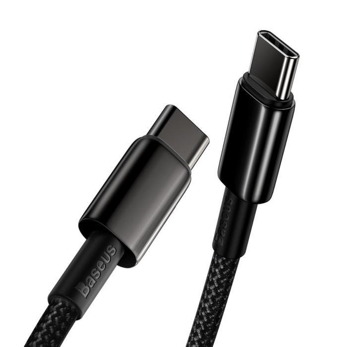 Bild 2, BASEUS Baseus Tungsten 1m 100W 5A PD QC USB-C - USB-C Flätad Nylon Kabel - Svart - Teknikhallen.se