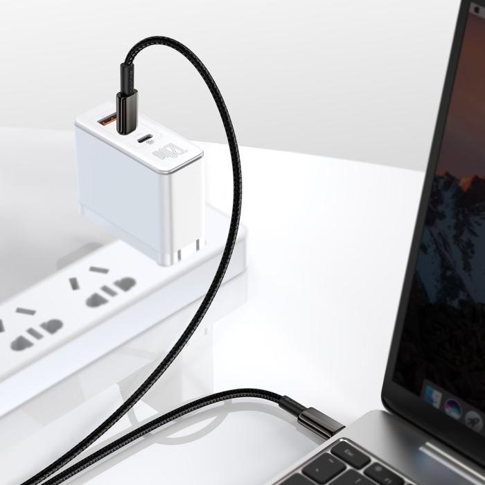 Bild 3, BASEUS Baseus Tungsten 1m 100W 5A PD QC USB-C - USB-C Flätad Nylon Kabel - Svart - Teknikhallen.se