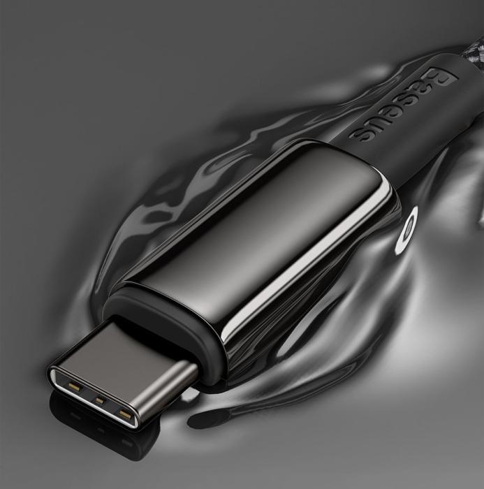 Bild 4, BASEUS Baseus Tungsten 1m 100W 5A PD QC USB-C - USB-C Flätad Nylon Kabel - Svart - Teknikhallen.se