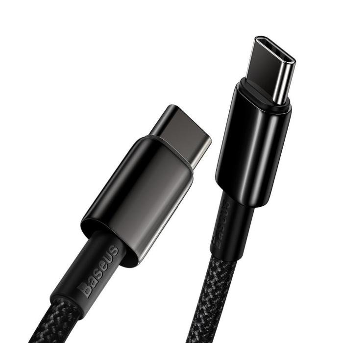 Bild 2, BASEUS Baseus Tungsten 2m 100W 5A PD QC USB-C - USB-C Flätad Nylon Kabel - Svart - Teknikhallen.se