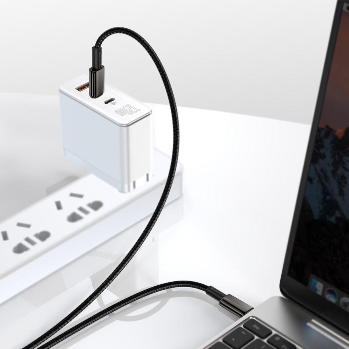 Bild 3, BASEUS Baseus Tungsten 2m 100W 5A PD QC USB-C - USB-C Flätad Nylon Kabel - Svart - Teknikhallen.se