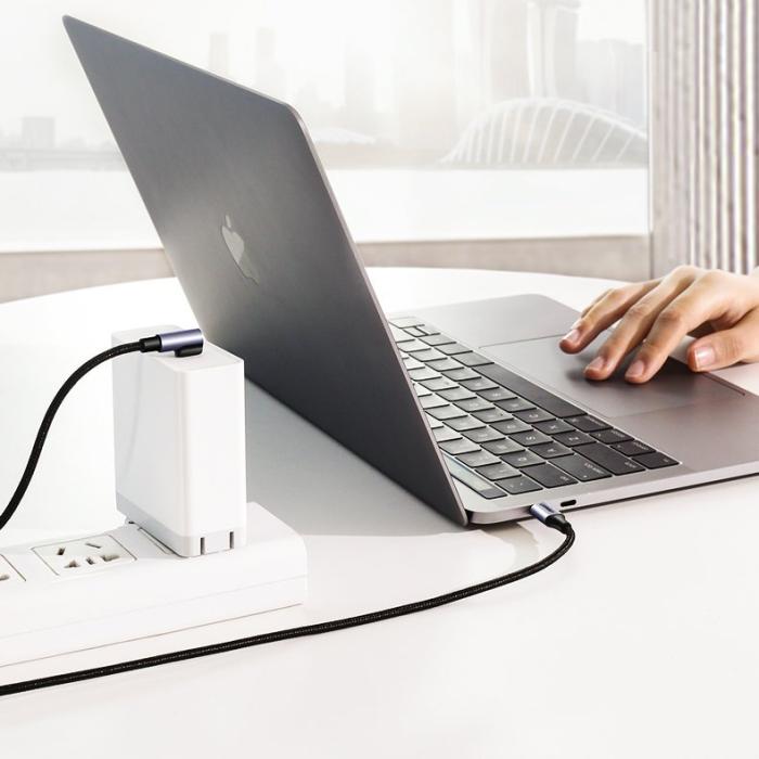 Bild 3, UGREEN Ugreen 1m 60W 3A Elbow USB-C - USB-C Flätad Nylon Kabel - Svart/Grå - Teknikhallen.se
