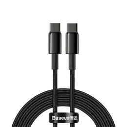 BASEUS Baseus Tungsten 2m 100W 5A PD QC USB-C - USB-C Flätad Nylon Kabel - Svart - Teknikhallen.se