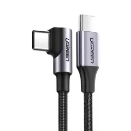 UGREEN Ugreen 2m 60W 3A Elbow USB-C - USB-C Flätad Nylon Kabel - Svart/Grå - Teknikhallen.se